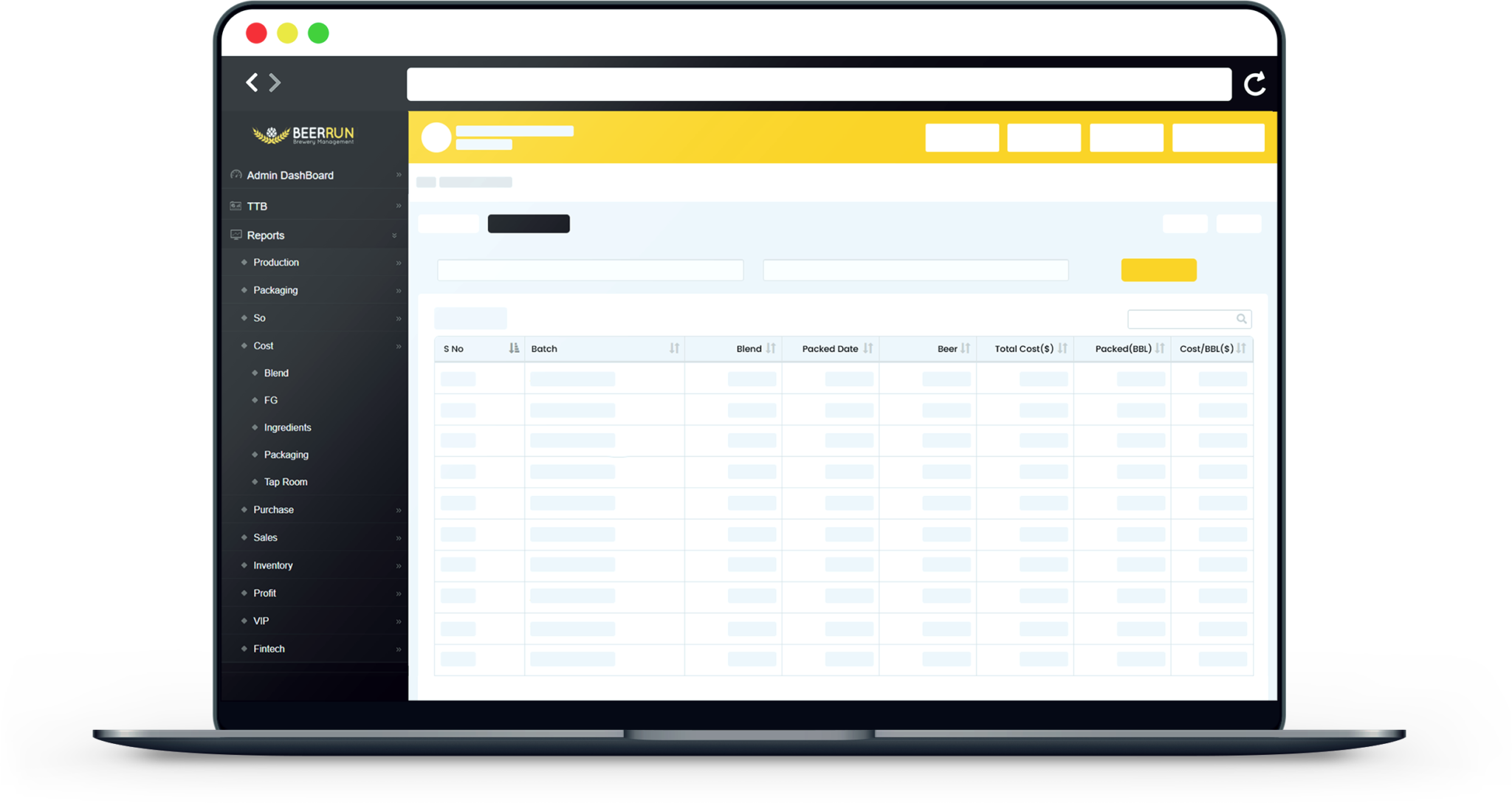 BeerRun Dashboard Costing Report