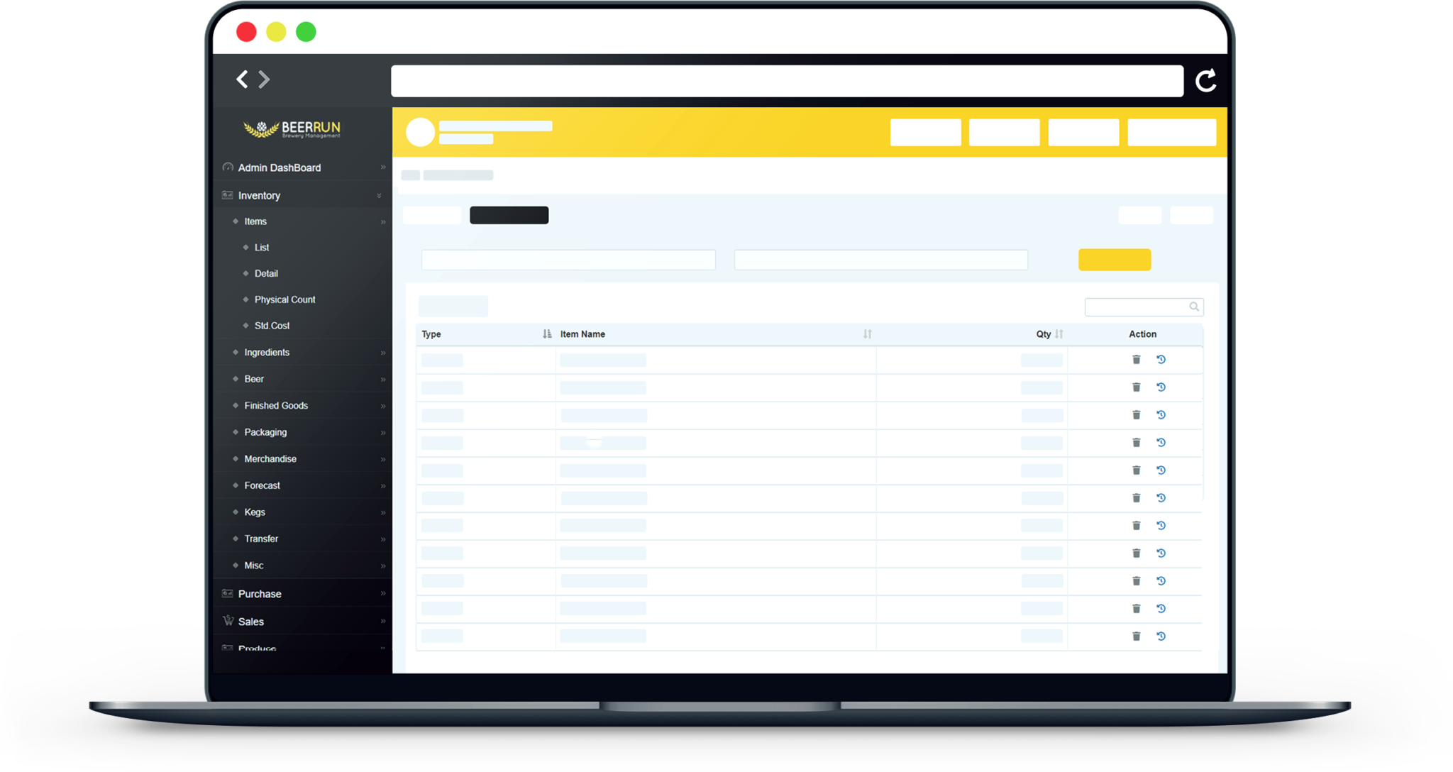BeerRun Dashboard Inventory Management